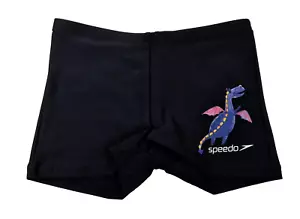SPEEDO Boys Boxer Swimming Trunks Black Dragon Logo Drawstring Sz 4 Yrs 8 - Picture 1 of 3