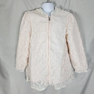 DAVE & BELLA Fine Collection Size 7Y White Lace Overlay Pink Hooded Windbreaker - Picture 1 of 10