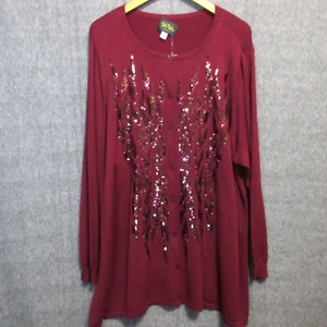 Bob Mackie Cardigan Sweater Womens 3X Sequins Burgundy Maroon Wearable Art - Picture 1 of 19