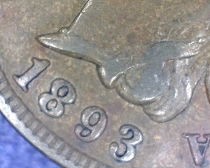 1893 Indian Cent Error with Repunched Date and Clashed Dies - Picture 1 of 10