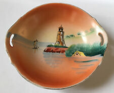 Vintage Japanese Dish Hand Painted 14cm x 3cm Made In Japan Lighthouse Tower
