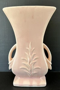 Vaso vintage in ceramica McCoy doppio manico rosa pallido anni 40 - Foto 1 di 13