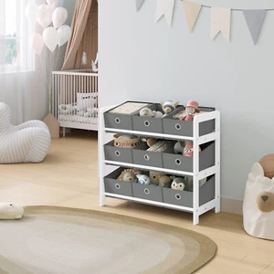 Kinderregal mit 9 Boxen Spielzeug Aufbewahrung Bücherregal Kinder Weiß + Grau - Bild 1 von 12