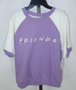 Womens Ladies Friends Embroidered Lavender Short Sleeve Pajama Sleep Top XS NEW - Picture 1 of 5