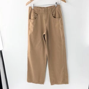Oat New York High Rise Wide Leg Pants Tan Cotton Sz 27 - Picture 1 of 9