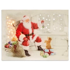 Wandbild mit LED Kunstdruck mit Beleuchtung Weihnachsmann 30x40 cm Timer Xmas - Bild 1 von 7