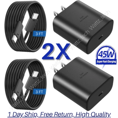 2X Cargador USB C 45W Carga de Pared Súper Rápida Tipo C para Cable Samsung Galaxy 3FT Foto 1 de 4