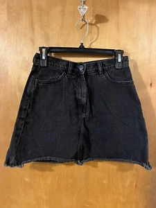 Monki Womens Black Casual Short Distressed Hem Denim Jean Skirt w/ Pockets 36 - Picture 1 of 4