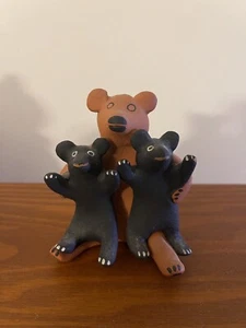 Vintage Cochiti Storyteller Pottery Brown Bear W/2 Black Cubs Mary O Chalan - Picture 1 of 14