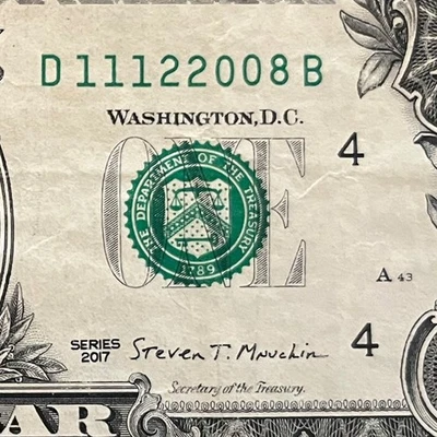 November 12, 2008 (11122008) One Dollar Fancy Serial Number Birthday Note - Image 1 of 3