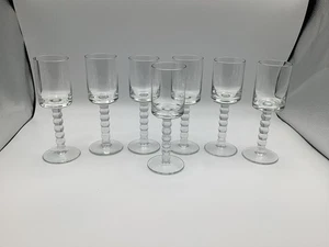 Vintage 7er Set hohe Knollenstiel Klarglas Sherry Weingläser - Bild 1 von 7