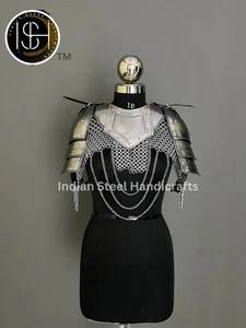 Female Knight Steel Armor: Gorget, Pouldron & Chainmail - LARP Cosplay - Picture 1 of 10
