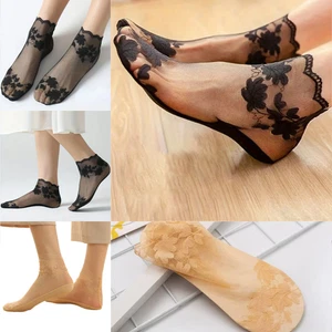 6 Pairs Ultra Thin Silky Sheer Summer Cotton Silk Socks Women Invisible Non-Slip - Picture 1 of 14