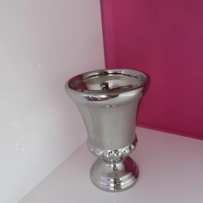 Vase Blumenvase Amphore Dekoartikel Pflanzgefäß Keramik Silberfarben H 17  Ø11cm - Bild 1 von 4