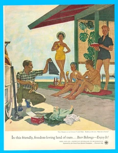 Beer beach First Weekend at the Cottage fishing speargun vintage print ad 1954 - Picture 1 of 3