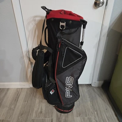 PING Hoofer Golf Stand Carry Bag 5-Way Divider Black/Red Enhanced Ergonomics - Image 1 of 4