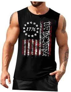 American Flag Tank Top Men 4th of July Shirts USA Print Patriotic Medium Black2 - Picture 1 of 6