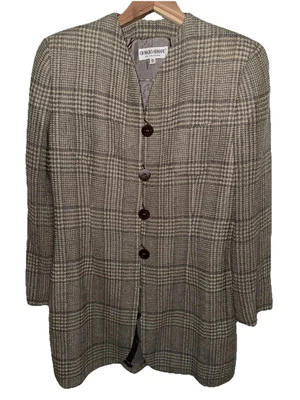 Giorgio Armani Wool Crepe Soft Olive Tan Plaid Jacket Women’s Size 40 /6 Superb - Image 1 of 4