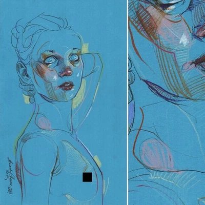 Vela De Betty In Blue -  11x8.5in Color pencil on paper original by Leo Charre - Image 1 of 3