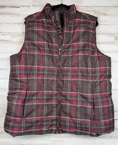 Eddie Bauer Damen XXL karierte Gänsedaunen gefütterte Weste rot grün durchgehender Reißverschluss - Bild 1 von 8