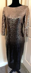 Premier Amour Abendkleid Damen 12 Schwarz Gold Pailletten Ombre Party Cocktail - Bild 1 von 12