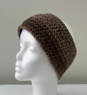 Diadema de ganchillo calentador de orejas acogedor otoño invierno marrón a rayas Foto 1 de 4