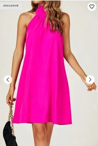 SilkFred Halter Neck Tie Back Mini Dress In Fuchsia Size 8 - Picture 1 of 8