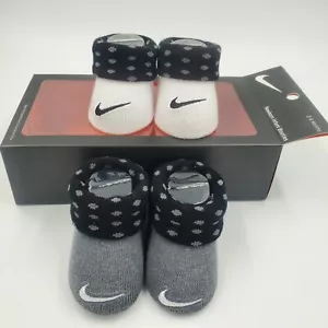 2 Pair Nike Baby Booties, Size 0-6 Months, Gray, Black, Shower Gift MPA - Picture 1 of 4
