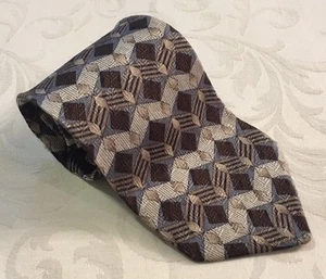 PIERRE BALMAIN Brown Colors Diamond Print 100% Italian Silk Neck Tie Made In USA - Picture 1 of 9