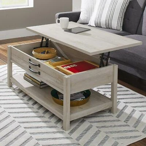 Coffee Table Modern Farmhouse Lift Top Rustic White Shelf Living Room Furniture - Picture 1 of 12