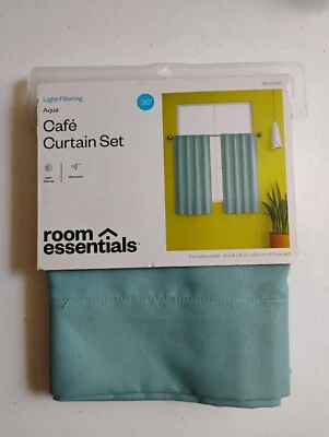 Light Filtering Aqua Cafe Curtain Set Room Essentials 42" x 36" Rod Pocket Set - Image 1 of 3