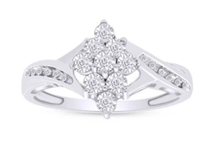 Cluster Wedding Ring In Solid 925 Sterling Silver Natural Diamond Accent - Picture 1 of 9