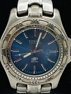 Fossil Quarzuhr Herren blaues Gesicht Edelstahl silber & gold - Bild 1 von 2