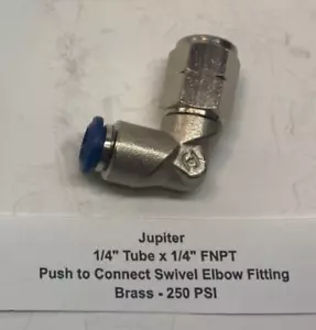 Jupiter 1/4" Tube x 1/4" FNPT Push to Connect Female Swivel Elbow Fitting - Picture 1 of 7