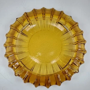 ASHTRAY: AMBER BROWN GLASS, Tabletop Round, Ribbed, scalloped 10", LARGE, VTG - Picture 1 of 9