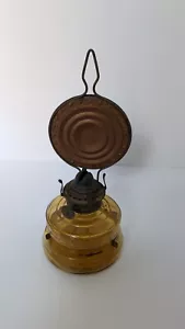Vintage Amber Handy Lamp Made in Japan Oil/w Bronze Reflector and Hanger - Picture 1 of 12