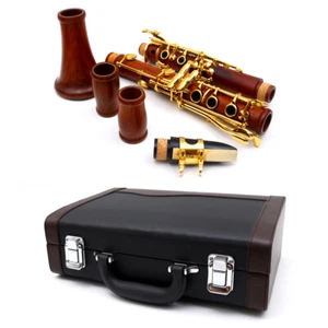 CLARINETE profesional cuerpo de palo de rosa enchapado en oro llave Bb llave 17 teclas madera - Imagen 1 de 10