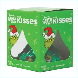 Caja de dulces de chocolate con leche sólida Hershey's Kisses Grinch - 1,45 oz - Imagen 1 de 12