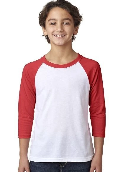 Next Level 3352 Youth Unisex CVC 3/4-Sleeve Raglan Red and White XL New - Image 1 of 1