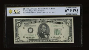 DBR 1950-A $5 FRN St. Louis Superb Gem Fr. 1962-H PCGS-B 67 PPQ Ser # H51706464A - Picture 1 of 2