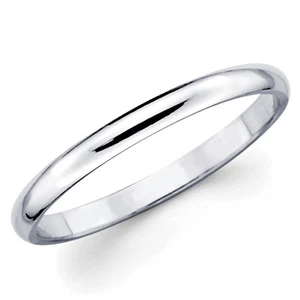 14K Solid White Gold 2mm Plain Men's and Women's Wedding Band Ring - Picture 1 of 3