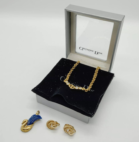 Orecchini collana Christian Dior vintage set 3 pezzi ciondolo metallo oro