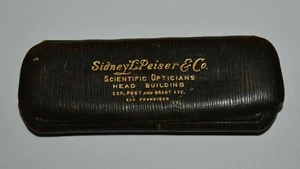 Vintage Brown Small Leather Eyeglasses Hard Case Grant Ave San Francisco CA Rare - Picture 1 of 5