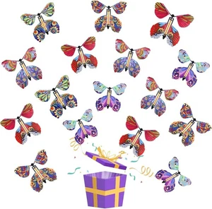 Magic Flying Butterfly 16 Pieces Clockwork Butterfly Card, Rubber Band Powered B - Picture 1 of 5