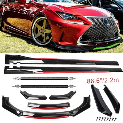Glossy Black Look Red Front Lip Chin Bumper Side Skirt For Lexus ES250 ES300 Foto 1 de 4