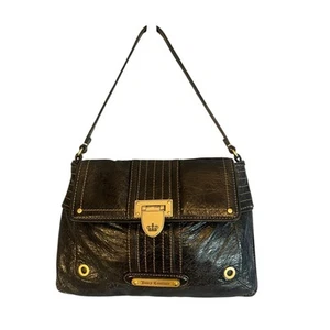Juicy Couture 2008 Y2K Black Distressed Leather Mini Shoulder Bag - Picture 1 of 14