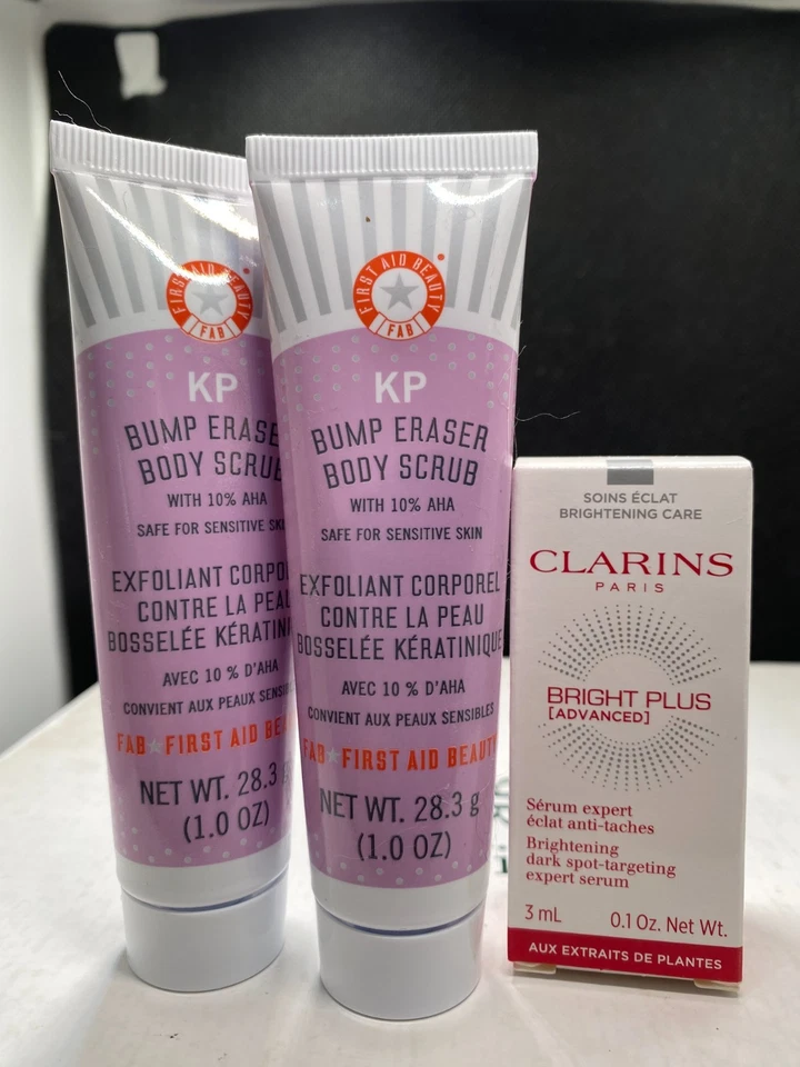 Clarins Paris Bright Plus Advanced Serum & FAB KP Bump Eraser esfoliante corporal - Imagem 1 de 1