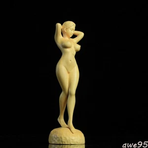 18cm Handmade The Sexy Goddess Lady Art Statue Boxwood Wood Carving Sculpture - Picture 1 of 4