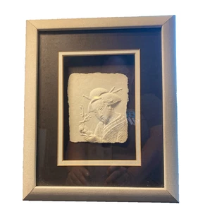Handmade Cast Paper Sculpture - Signed R Copper - Framed Japanese Geisha Relief - Picture 1 of 9
