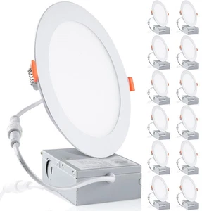 Paquete de 12 luces de techo empotradas LED de 4 pulgadas con caja de conexiones, luz diurna 5000K... - Imagen 1 de 7